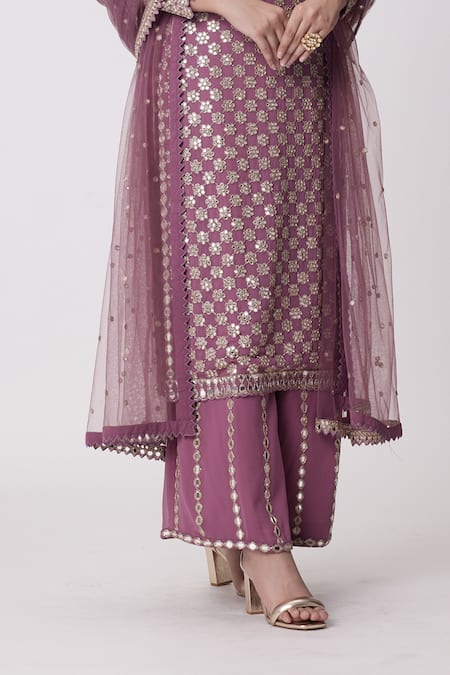 Buy Vvani By Vani Vats Purple Georgette Mirrors, Embroidery Round Neck Straight Kurta Pant Set Online at Aza Fashions Buy_Vvani By Vani Vats_Purple Georgette Mirrors, Embroidery Round Neck Straight Kurta Pant Set _Online_at_Aza_Fashions