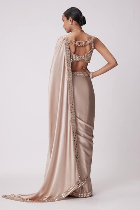 Shop Vvani By Vani Vats Beige Satin, Georgette Mirrors Sweetheart Embroidered Border Saree With Blouse at Aza Fashions Shop_Vvani By Vani Vats_Beige Satin, Georgette Mirrors Sweetheart Embroidered Border Saree With Blouse _at_Aza_Fashions