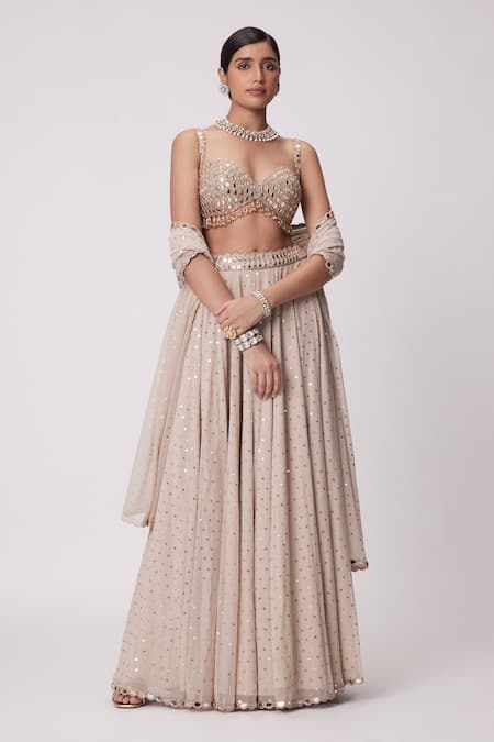 Buy Vvani By Vani Vats Beige Georgette Beads, Mirrors Sweetheart Neck Embroidered Lehenga Set Online at Aza Fashions Buy_Vvani By Vani Vats_Beige Georgette Beads, Mirrors Sweetheart Neck Embroidered Lehenga Set _Online_at_Aza_Fashions