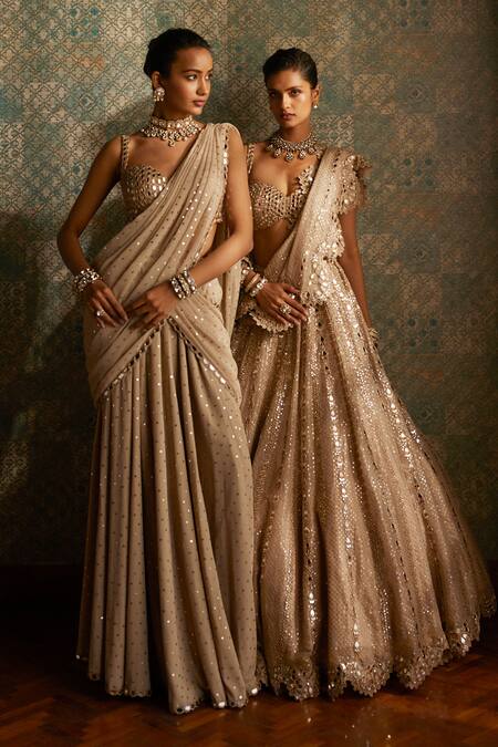 Buy Vvani By Vani Vats Beige Georgette Mirrors Sweetheart Pre-draped Embroidered Saree With Blouse Buy_Vvani By Vani Vats_Beige Georgette Mirrors Sweetheart Pre-draped Embroidered Saree With Blouse