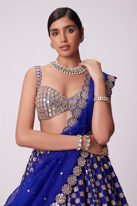 Buy Vvani By Vani Vats Blue Georgette, Organza Beads, Mirrors, Embroidery Floret Bridal Lehenga Set Online at Aza Fashions Buy_Vvani By Vani Vats_Blue Georgette, Organza Beads, Mirrors, Embroidery Floret Bridal Lehenga Set _Online_at_Aza_Fashions