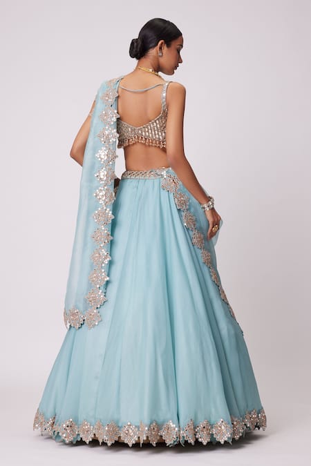 Vvani By Vani Vats Geometric Mirror Embroidered Blouse Lehenga Set 