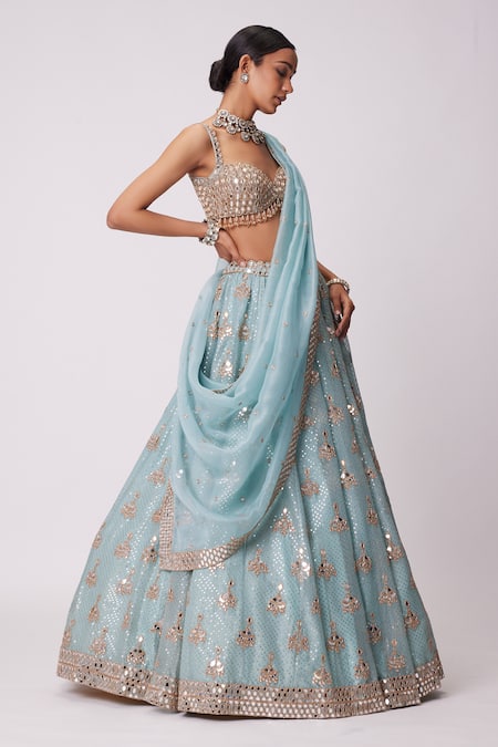 Buy Vvani By Vani Vats Blue Georgette, Organza Sequins, Mirrors And Embroidered Bridal Lehenga Set Online at Aza Fashions Buy_Vvani By Vani Vats_Blue Georgette, Organza Sequins, Mirrors And Embroidered Bridal Lehenga Set _Online_at_Aza_Fashions