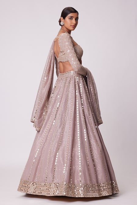 Shop_Vvani By Vani Vats_Pink Georgette, Organza Embroidery, Sequins, Mirrors Bridal Lehenga Set _at_Aza_Fashions