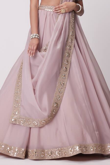 Buy_Vvani By Vani Vats_Pink Georgette, Organza Beads, Sequins, Mirrors Placement Work Lehenga Set _Online_at_Aza_Fashions