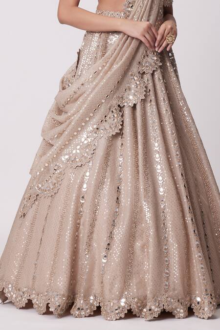 Vvani By Vani Vats Beige Georgette, Organza Beads, Mirrors Floral Bloom Embroidered Lehenga Set Online at Aza Fashions Vvani By Vani Vats_Beige Georgette, Organza Beads, Mirrors Floral Bloom Embroidered Lehenga Set _Online_at_Aza_Fashions