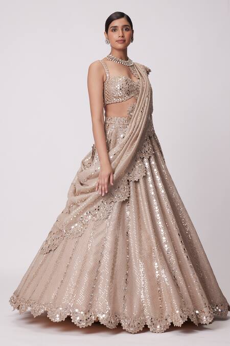 Buy Vvani By Vani Vats Beige Georgette, Organza Beads, Mirrors Floral Bloom Embroidered Lehenga Set Online at Aza Fashions Buy_Vvani By Vani Vats_Beige Georgette, Organza Beads, Mirrors Floral Bloom Embroidered Lehenga Set _Online_at_Aza_Fashions