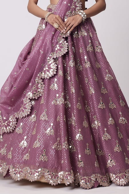 Shop_Vvani By Vani Vats_Purple Georgette, Organza Sequins, Mirrors, Embroidery Butti Bridal Lehenga Set _Online_at_Aza_Fashions