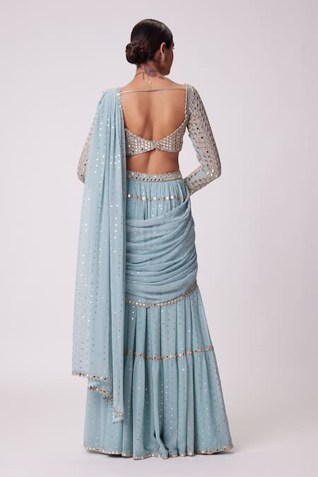 Vvani By Vani Vats Sheesha Quad Embroidered Tiered Lehenga Saree With Blouse 