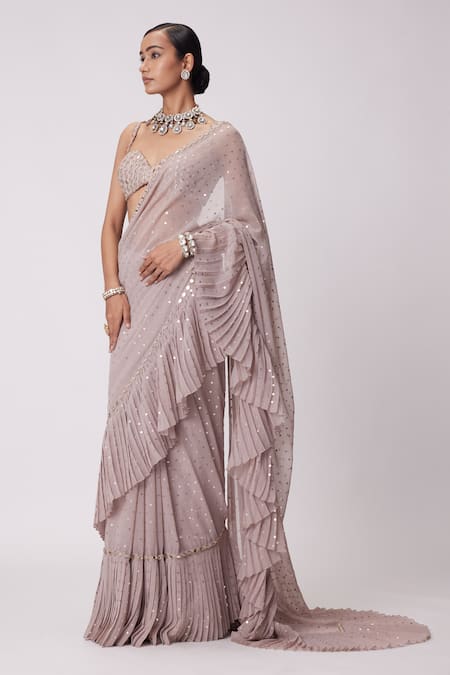 Vvani by Vani Vats Astral Sequin Pre-Draped Ruffle Saree With Blouse 