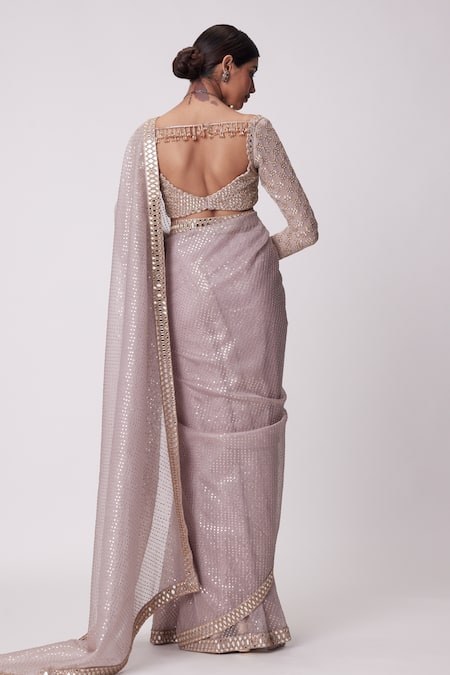 Shop Vvani By Vani Vats Pink Georgette, Organza Sequins, Mirrors Blast Embroidered Saree With Blouse at Aza Fashions Shop_Vvani By Vani Vats_Pink Georgette, Organza Sequins, Mirrors Blast Embroidered Saree With Blouse _at_Aza_Fashions