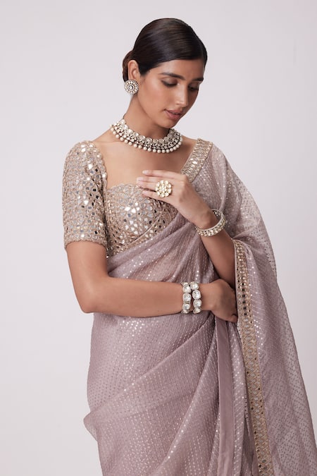 Buy Vvani By Vani Vats Pink Georgette, Organza Sequins, Mirrors Blast Embroidered Saree With Blouse Online at Aza Fashions Buy_Vvani By Vani Vats_Pink Georgette, Organza Sequins, Mirrors Blast Embroidered Saree With Blouse _Online_at_Aza_Fashions