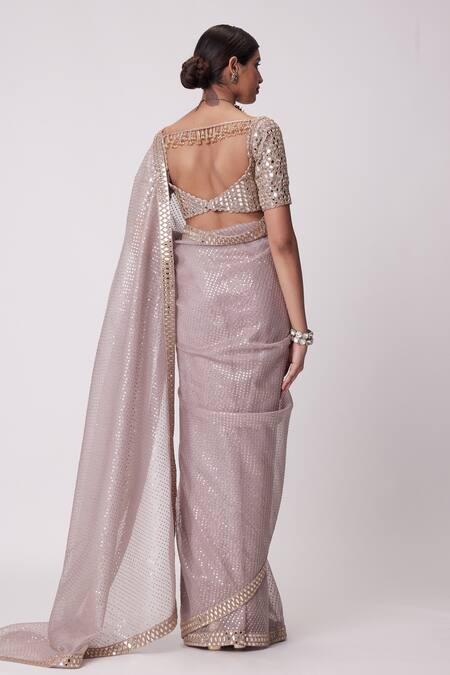 Shop Vvani By Vani Vats Pink Georgette, Organza Sequins, Mirrors Blast Embroidered Saree With Blouse Online at Aza Fashions Shop_Vvani By Vani Vats_Pink Georgette, Organza Sequins, Mirrors Blast Embroidered Saree With Blouse _Online_at_Aza_Fashions