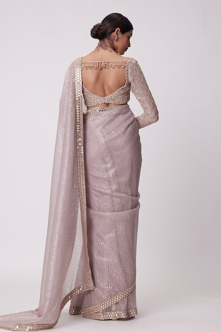 Shop Vvani By Vani Vats Pink Organza, Georgette Sequins, Mirrors Embroidered Saree With Blouse at Aza Fashions Shop_Vvani By Vani Vats_Pink Organza, Georgette Sequins, Mirrors Embroidered Saree With Blouse _at_Aza_Fashions