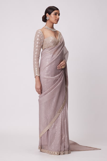 Buy Vvani By Vani Vats Pink Organza, Georgette Sequins, Mirrors Embroidered Saree With Blouse Online at Aza Fashions Buy_Vvani By Vani Vats_Pink Organza, Georgette Sequins, Mirrors Embroidered Saree With Blouse _Online_at_Aza_Fashions
