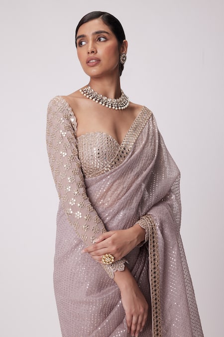 Shop Vvani By Vani Vats Pink Organza, Georgette Sequins, Mirrors Embroidered Saree With Blouse Online at Aza Fashions Shop_Vvani By Vani Vats_Pink Organza, Georgette Sequins, Mirrors Embroidered Saree With Blouse _Online_at_Aza_Fashions
