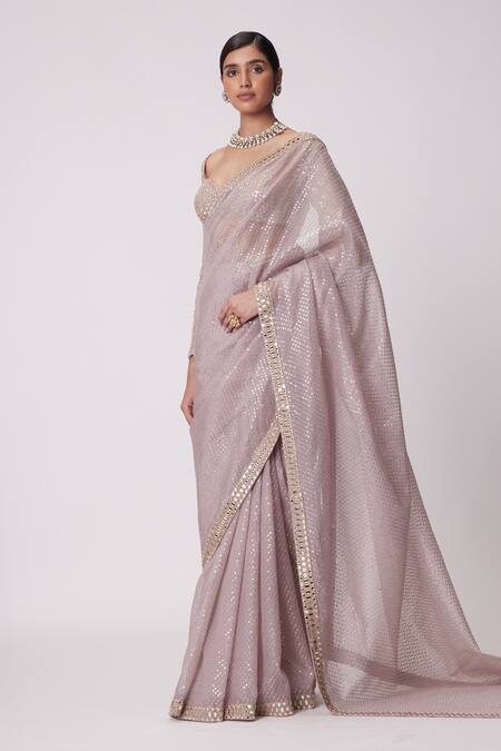 Vvani By Vani Vats Pink Organza, Georgette Sequins, Mirrors Embroidered Saree With Blouse at Aza Fashions Vvani By Vani Vats_Pink Organza, Georgette Sequins, Mirrors Embroidered Saree With Blouse _at_Aza_Fashions