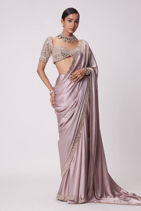 Vvani By Vani Vats Pink Satin, Georgette Prism Sheesha Border Embroidered Saree With Blouse Online at Aza Fashions Vvani By Vani Vats_Pink Satin, Georgette Prism Sheesha Border Embroidered Saree With Blouse _Online_at_Aza_Fashions