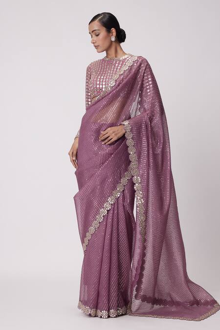 Buy Vvani By Vani Vats Pink Georgette, Organza Mirrors, Sequins Flora Border Embroidered Saree Set Online at Aza Fashions Buy_Vvani By Vani Vats_Pink Georgette, Organza Mirrors, Sequins Flora Border Embroidered Saree Set _Online_at_Aza_Fashions