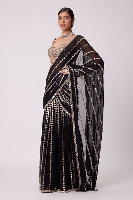 Buy Vvani By Vani Vats Black Georgette Mirrors, Cut Sheesha Vine Embroidered Lehenga Saree With Blouse Online at Aza Fashions Buy_Vvani By Vani Vats_Black Georgette Mirrors, Cut Sheesha Vine Embroidered Lehenga Saree With Blouse _Online_at_Aza_Fashions