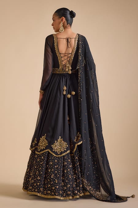 Prevasu Sequin Floral Embellished Layered Anarkali Set 