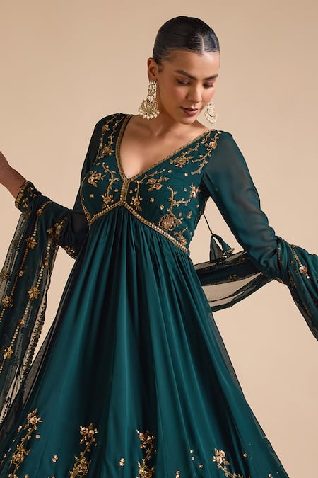 Prevasu Floral Zardozi Embroidered Anarkali With Dupatta 