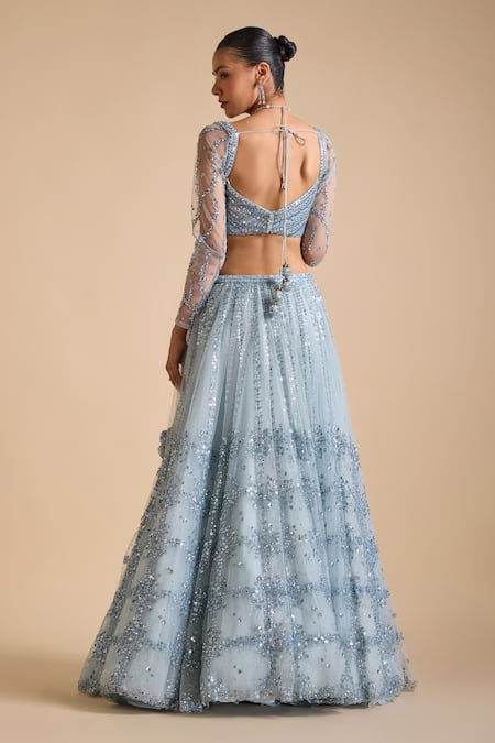 Prevasu Cut-Out Sequin Embellished Checkered Lehenga Set 