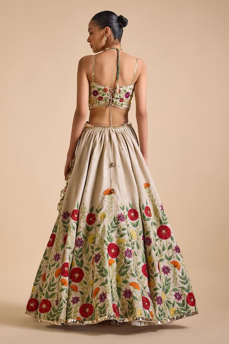 Prevasu Thread Embroidered Floral Lehenga Set 