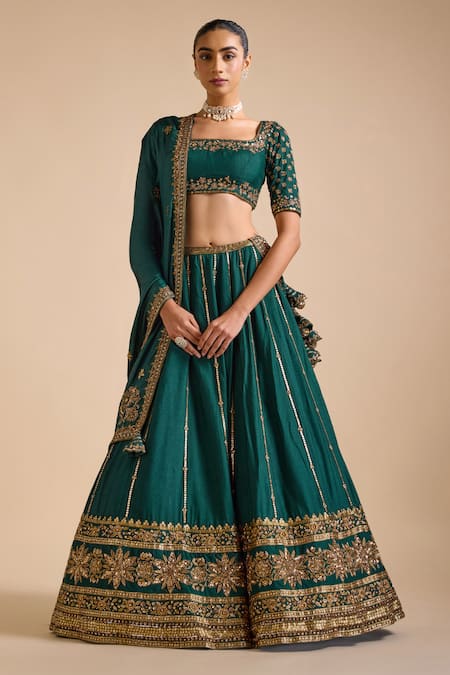 Prevasu Floral Sequin Zardozi Embroidered Lehenga Set 