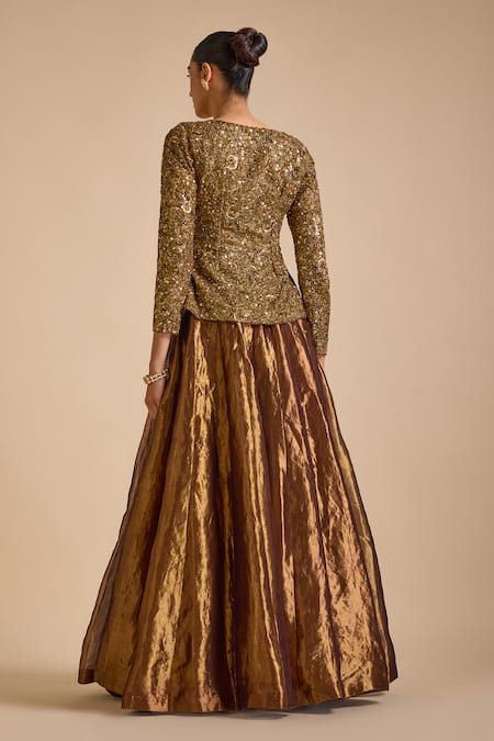 Prevasu Metallic Lehenga With Zardozi Embroidered Jacket 