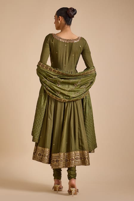 Prevasu Zardozi Floral Embroidered Anarkali Churidar Set 