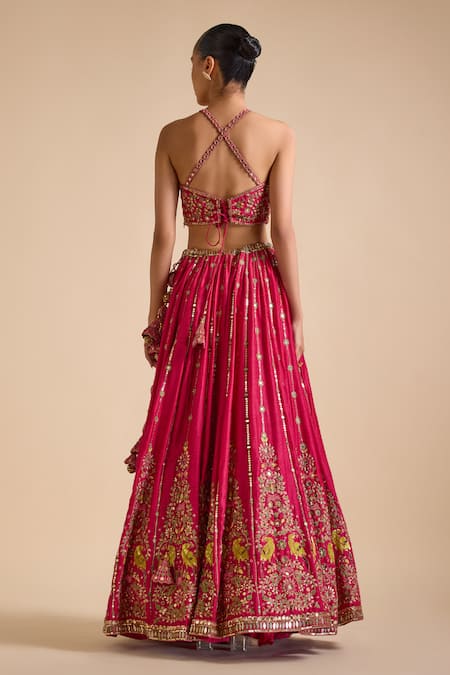 Prevasu Floral Bird Zardozi Embroidered Lehenga Set 