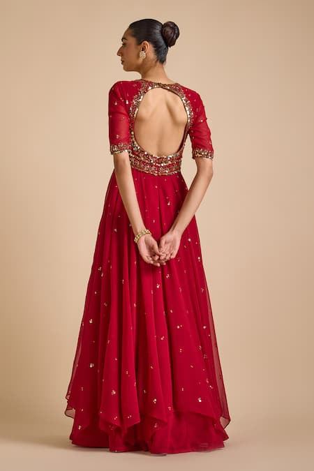 Prevasu Floral Sequin Embellished Layered Anarkali With Dupatta 