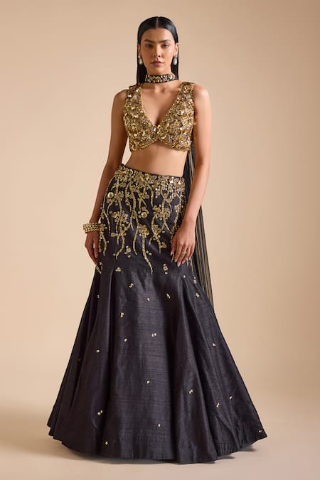 Prevasu Floral Vine Embroidered Mermaid Lehenga Set 