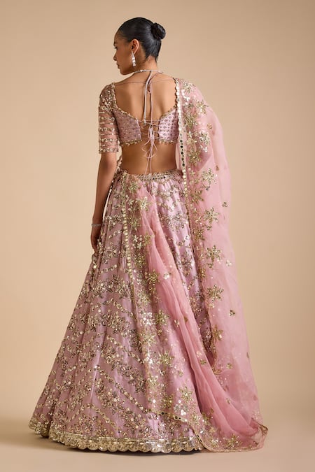 Prevasu Bonita Silk Floral Sequin Embellished Chevron Lehenga Set 