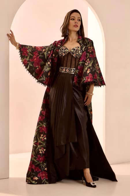 Rashika Sharma Black Dress Net Embroidery Bead Zor Draped Corset With Jacket 