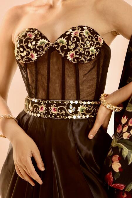 Buy Rashika Sharma Black Satin, Silk, Net Beads, Zor Embroidered Draped Corset Dress With Jacket Buy_Rashika Sharma_Black Satin, Silk, Net Beads, Zor Embroidered Draped Corset Dress With Jacket