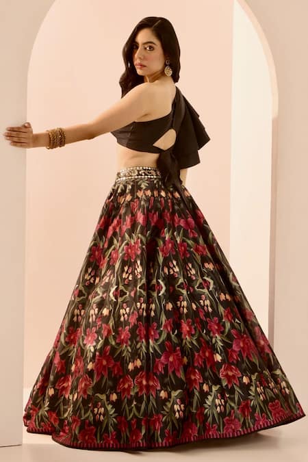 Rashika Sharma Black Silk Mirrors, Zari, Beads, Kayaa One Shoulder Blouse And Lehenga Set at Aza Fashions Rashika Sharma_Black Silk Mirrors, Zari, Beads, Kayaa One Shoulder Blouse And Lehenga Set _at_Aza_Fashions