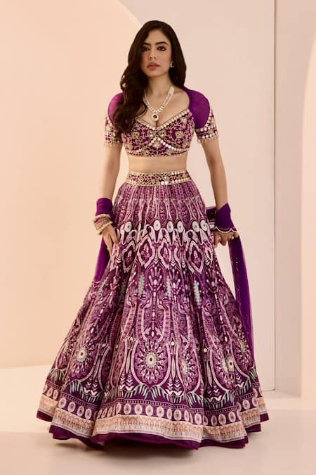 Buy_Rashika Sharma_Purple Net, Velvet, Silk Sequins, Beads, Sitara Thread Embroidered Lehenga Set _Online_at_Aza_Fashions