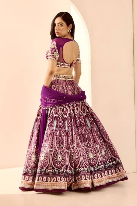 Buy_Rashika Sharma_Purple Net, Velvet, Silk Sequins, Beads, Sitara Thread Embroidered Lehenga Set 