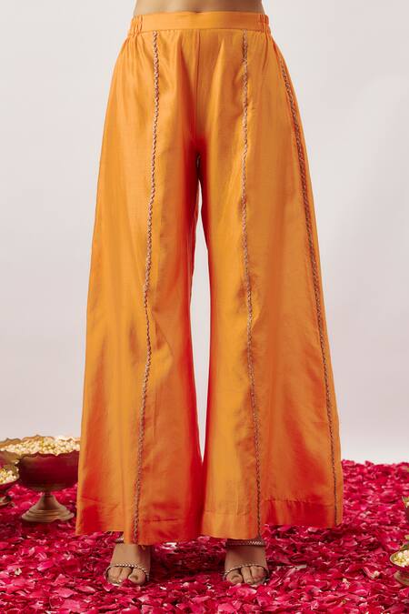 The Aarya_Orange Organza, Chanderi Embroidery, Tassels Kafiya Angrakha Kurta Pant Set _at_Aza_Fashions