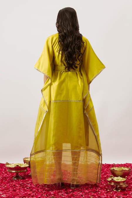 The Aarya Green Organza, Handloom Cotton, Chanderi, Fiora Zari Dori Stripe Lace Kaftan Online at Aza Fashions The Aarya_Green Organza, Handloom Cotton, Chanderi, Fiora Zari Dori Stripe Lace Kaftan _Online_at_Aza_Fashions