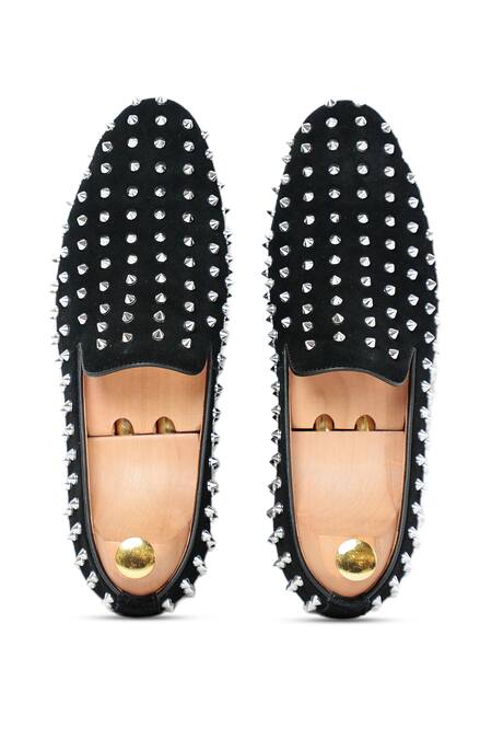 Shop Vantier Black D Bent Studded Slip-on Loafers at Aza Fashions Shop_Vantier_Black D Bent Studded Slip-on Loafers _at_Aza_Fashions