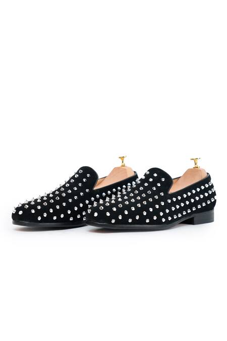 Vantier Black D Bent Studded Slip-on Loafers Online at Aza Fashions Vantier_Black D Bent Studded Slip-on Loafers _Online_at_Aza_Fashions