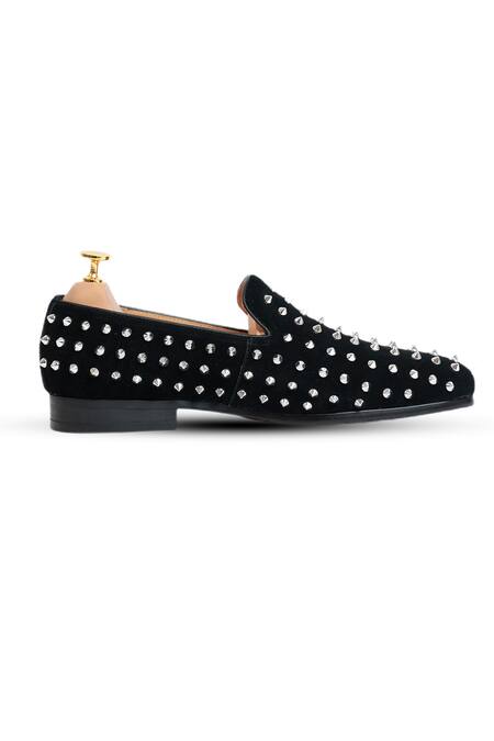 Shop Vantier Black D Bent Studded Slip-on Loafers Online at Aza Fashions Shop_Vantier_Black D Bent Studded Slip-on Loafers _Online_at_Aza_Fashions