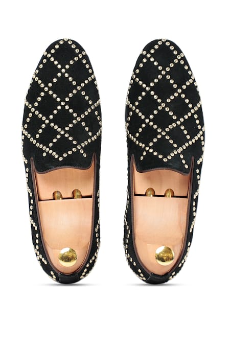 Shop Vantier Black Rocky Studded Slip-on Loafers at Aza Fashions Shop_Vantier_Black Rocky Studded Slip-on Loafers _at_Aza_Fashions
