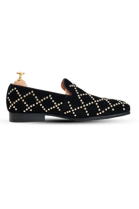 Vantier Black Rocky Studded Slip-on Loafers Online at Aza Fashions Vantier_Black Rocky Studded Slip-on Loafers _Online_at_Aza_Fashions