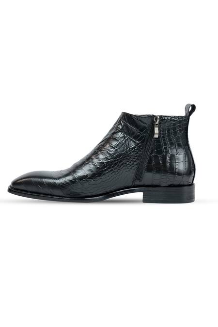 Vantier Black Cut Work Antilia Croco Leather Boots Online at Aza Fashions Vantier_Black Cut Work Antilia Croco Leather Boots _Online_at_Aza_Fashions