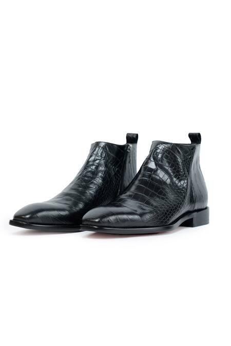Buy Vantier Black Cut Work Antilia Croco Leather Boots Online at Aza Fashions Buy_Vantier_Black Cut Work Antilia Croco Leather Boots _Online_at_Aza_Fashions