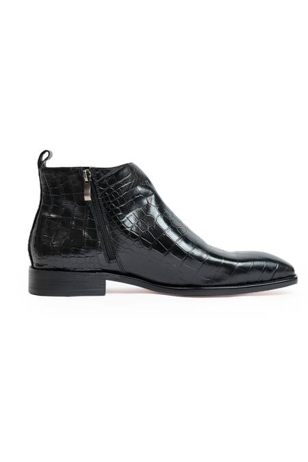 Shop Vantier Black Cut Work Antilia Croco Leather Boots Online at Aza Fashions Shop_Vantier_Black Cut Work Antilia Croco Leather Boots _Online_at_Aza_Fashions